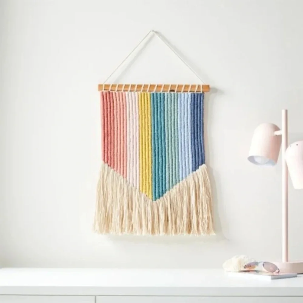 ✨Brand New - Crate & Barrel Vertical Rainbow Woven Wall Hanging Macrame Decor✨